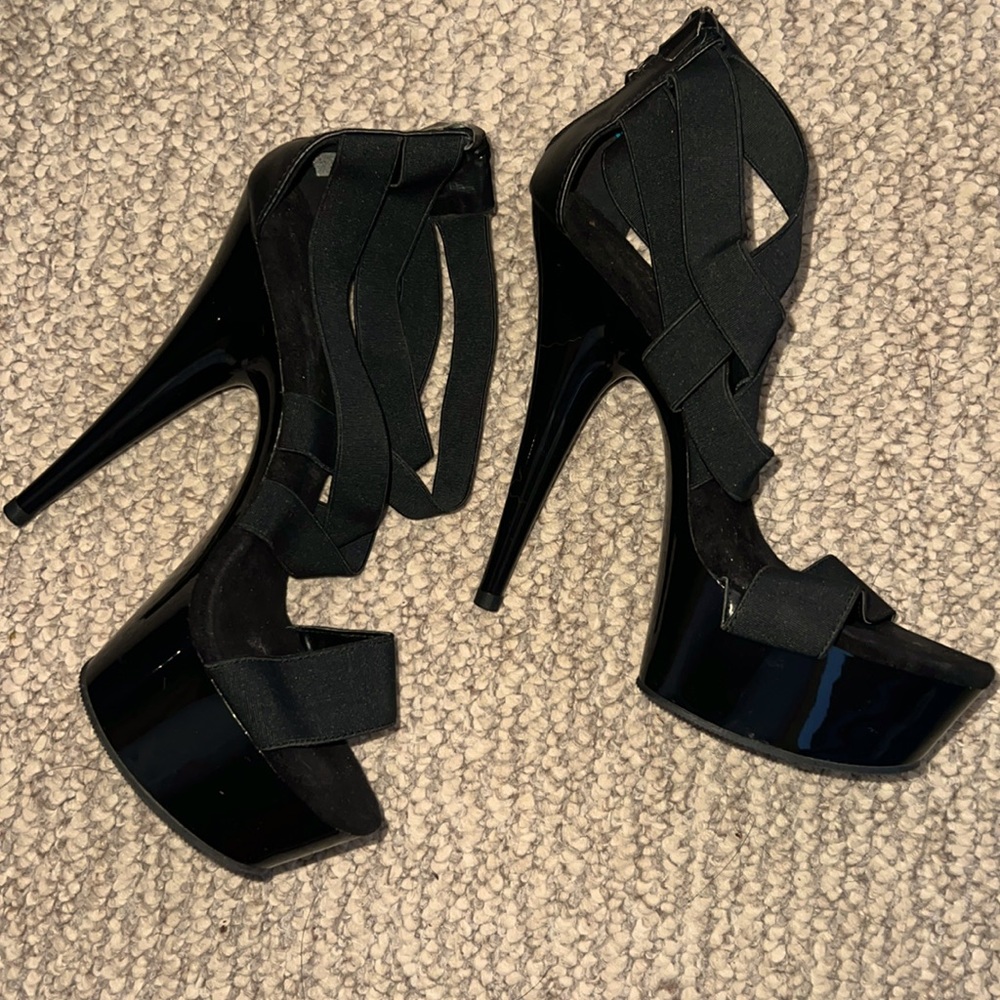 Strappy Black Platform Stiletto Heels SIZE: 8